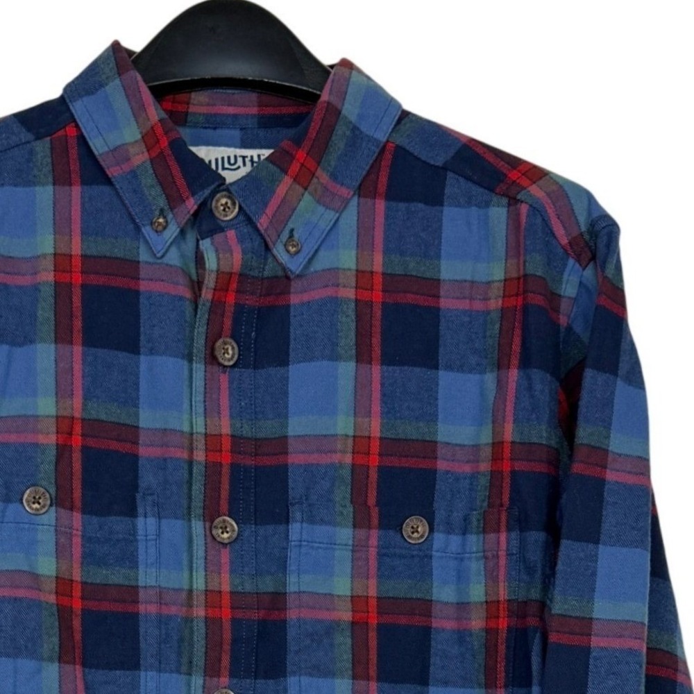 Duluth Trading Co FREE SWINGIN' FLANNEL Shirt Mens LT TALL Slim Blue Red Plaid